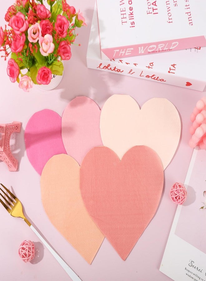 JarThenaAMCS مناديل ورقية على شكل قلب من JarThenaAMCS، ١٠٠ قطعة، لعيد الحب، ٥ ألوان وردية، مناديل غداء، مناديل عشاء للاستخدام مرة واحدة على شكل قلب، مثالية لحفلات الذكرى السنوية - Image 4